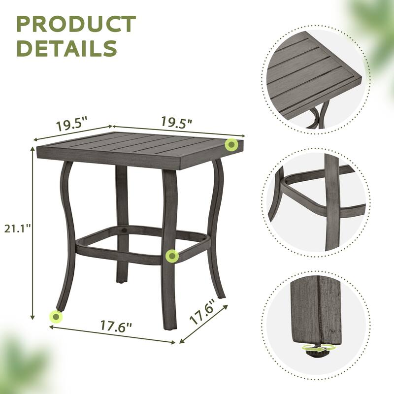 5-Piece Aluminum Patio Conversation Set with End Table, Ottoman and Light Gray Cushions