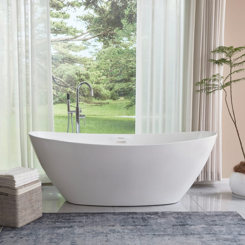 Vanity Art 71" Freestanding Acrylic Soaking Bathtub with Slotted Overflow & Pop-up Drain - 71/Soaking - White/Polished Chrome