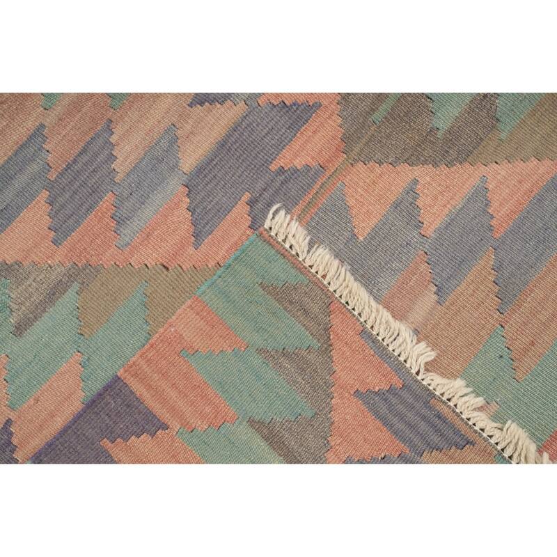 Hand Woven Oriental 100% Wool Carpet Southwestern Tribal Coral Kilim Area Rug - 7' 1'' X 5' 8''