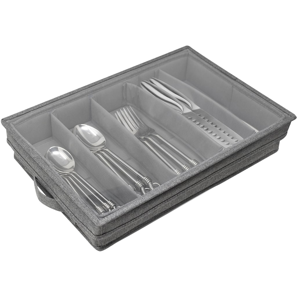 Flatware Cutlery Storage Chest with Clear Lid, Great Fabric Container Box, Gray