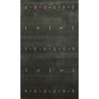 Hand Knotted Oriental 100% Wool Carpet Tribal Animal Pictorial Green Gabbeh Area Rug - 4' 11'' X 3' 0''