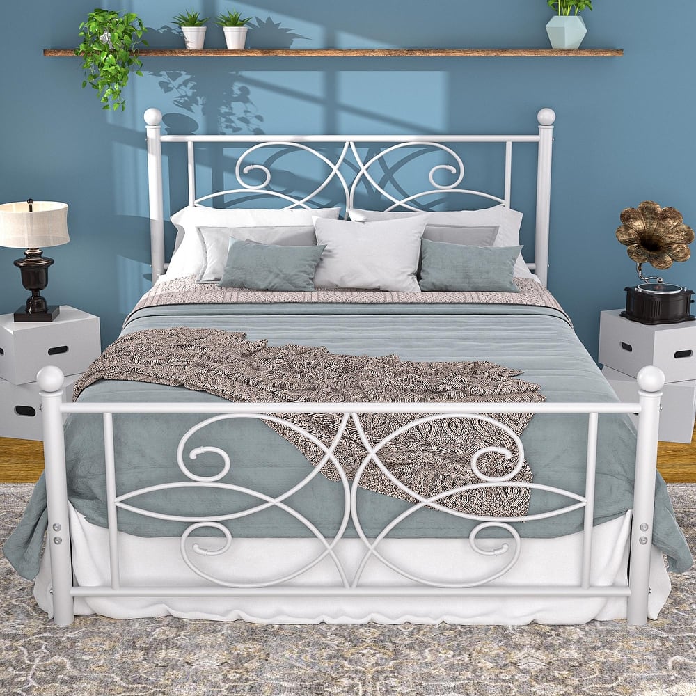 VECELO Metal Bed Frame with High Headboard and Footboard, Platform Beds with Heavy Duty Mattress Foundation