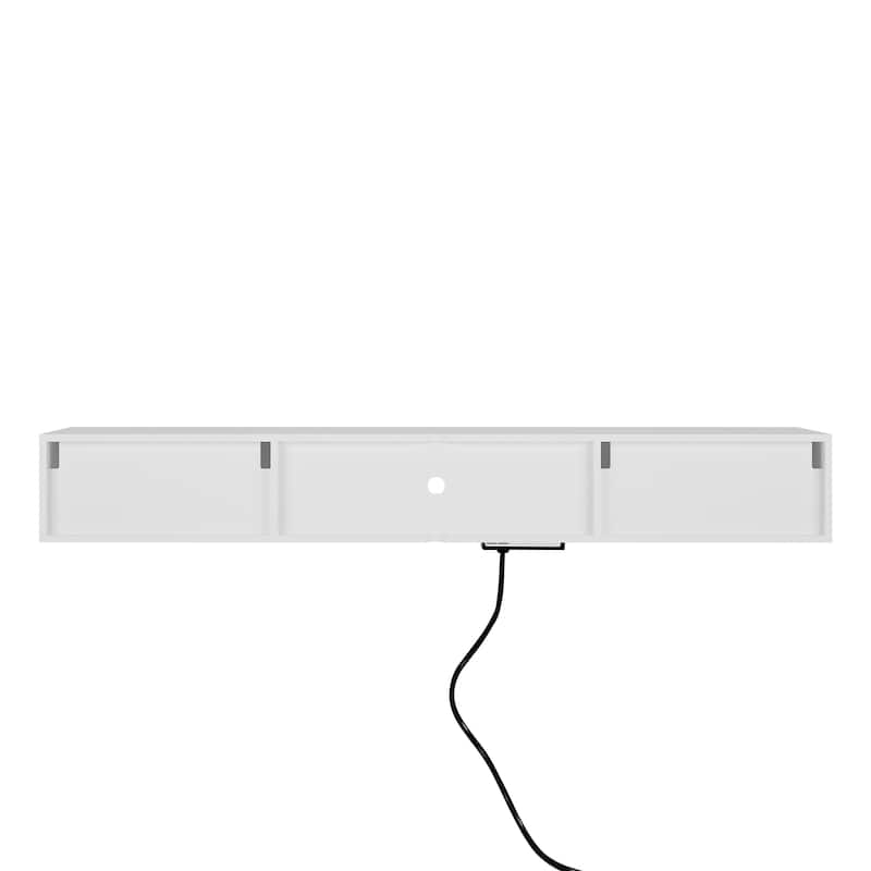 White 63" Floating TV Stand with Storage, LED Lights & Power Outlet for TVs Up to 60"