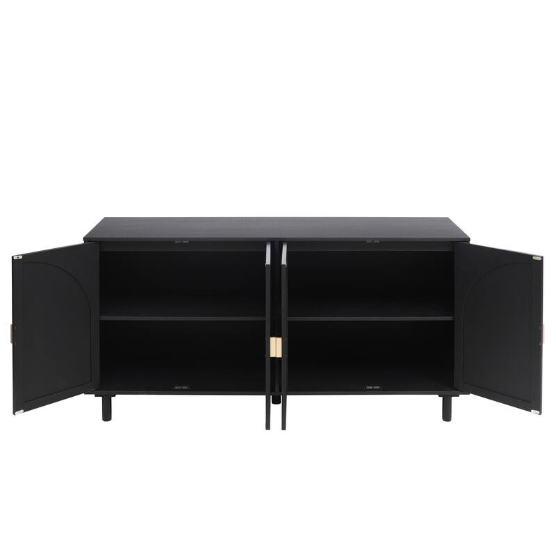 Engineered Rattan Sideboard Accent Storage Cabinet Black Buffet Cabinet