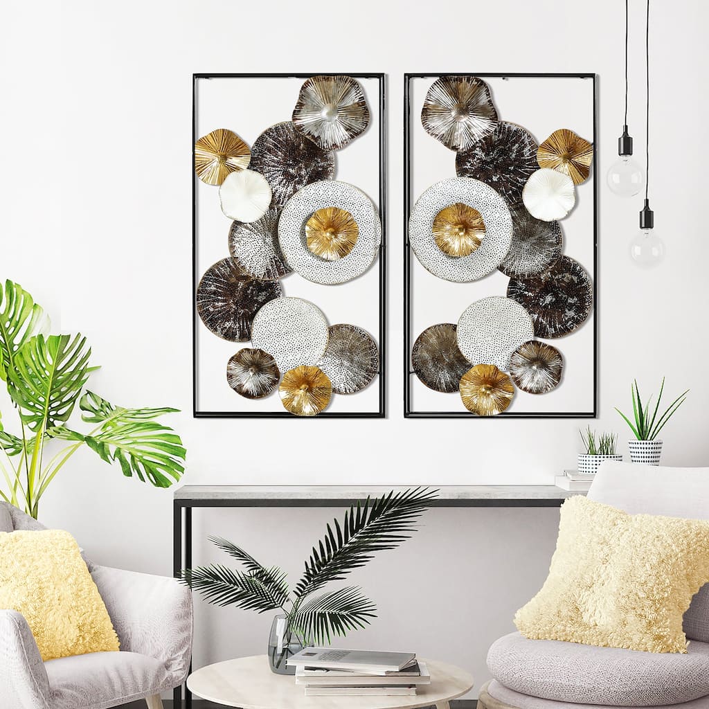 Set of 2 Modern Multi-Color Abstract Flowers Metal Wall Decor