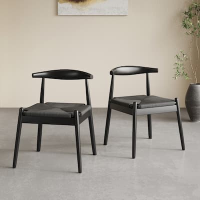 Weave Dining Chairs Set of 2, Mid-Century Modern Kitchen Chair with Solid Oak Frame & Handwoven Seat for Living Dining Room
