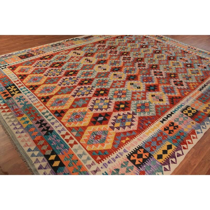 Reversible Kilim Rug Flatweave Multi-Color Wool Carpet - 10'2"x 12'10"
