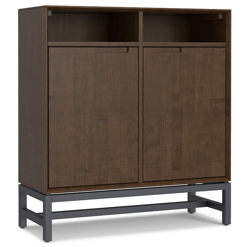 Simpli Home Banting Solid Wood 36 inch Storage Cabinet in Walnut Brown (Set of 2) - 14" D x 36" W x 39" H