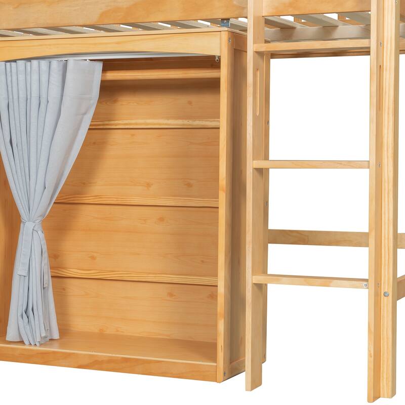 GDFStudio - UrbanGrow Modern Wooden Loft Bed with Storage Cabinet, Wardrobe and LED Light