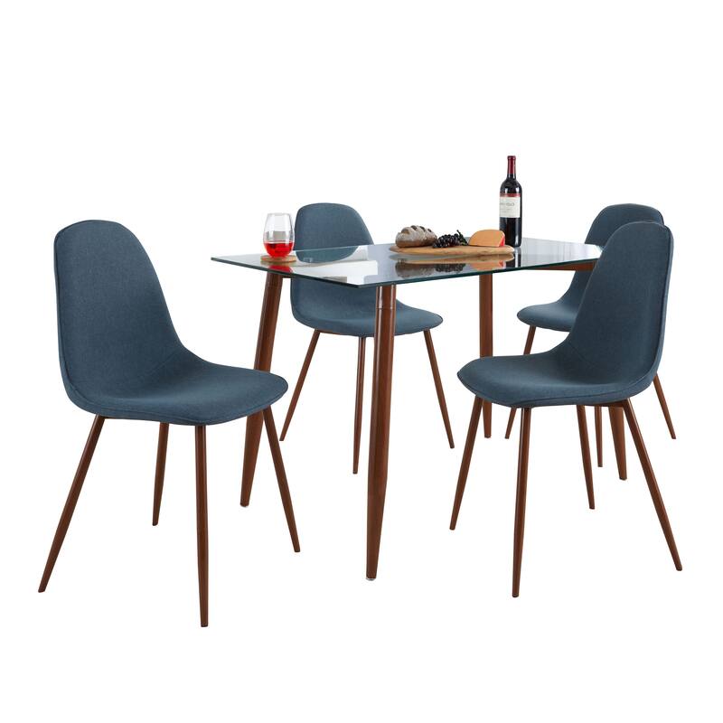 Carson Carrington Barton-Stone 5-Piece Rectangular Dining Set - Blue Fabric/Walnut Metal