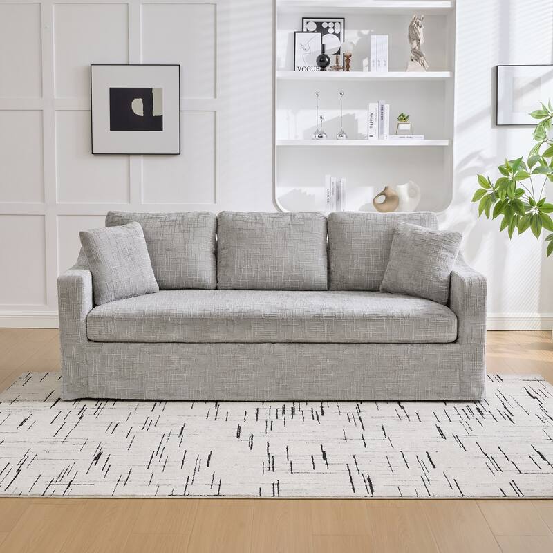 Oversized Chenille Upholstered 3 Seater Sofa, Deep Seat Sofa with Pillows, Lounge Sofa with Removable Upholstery Cover - Gray