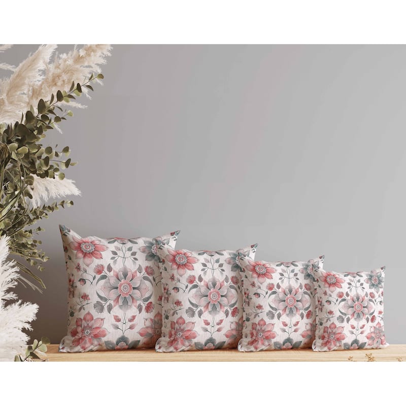 Retro Floral Indoor/Outdoor Reversible Throw Pillow Green and Red