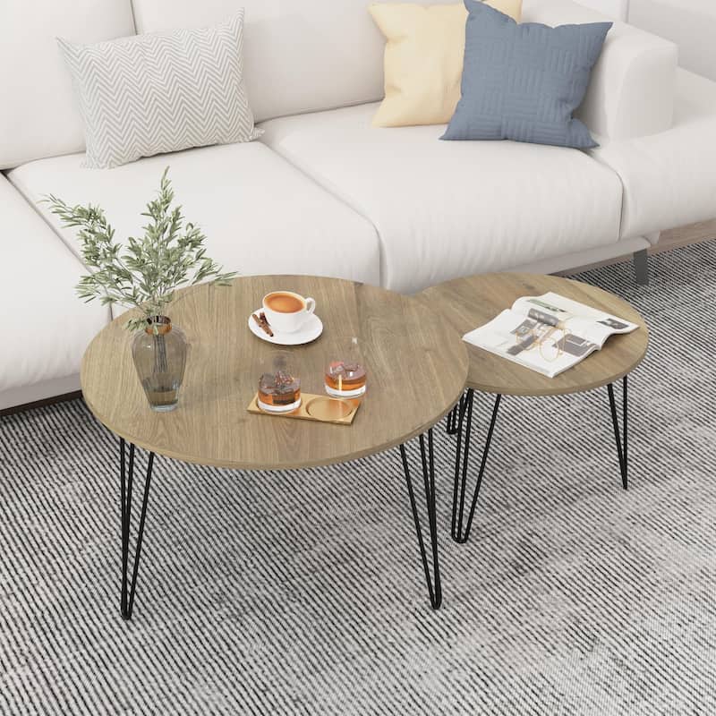 Wood End Table Coffee Table Dining Table Set of 2 with Iron Legs Sofa Table Display Table Office Table for Bedroom