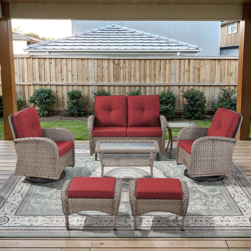 Gymojoy Outdoor Wicker Patio Furniture Loveseat Glider & Chair Set Weather-Resistant