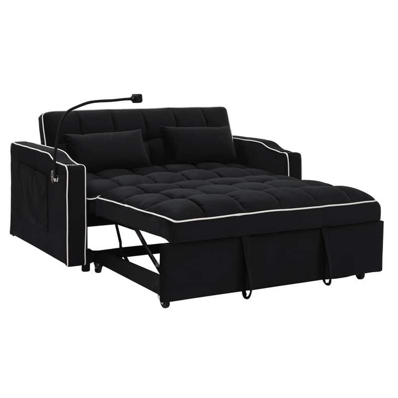55.51" Modern Velvet Sleeper Sofa with Adjustable Back,USB Ports,Ashtray and Swivel Phone Stand