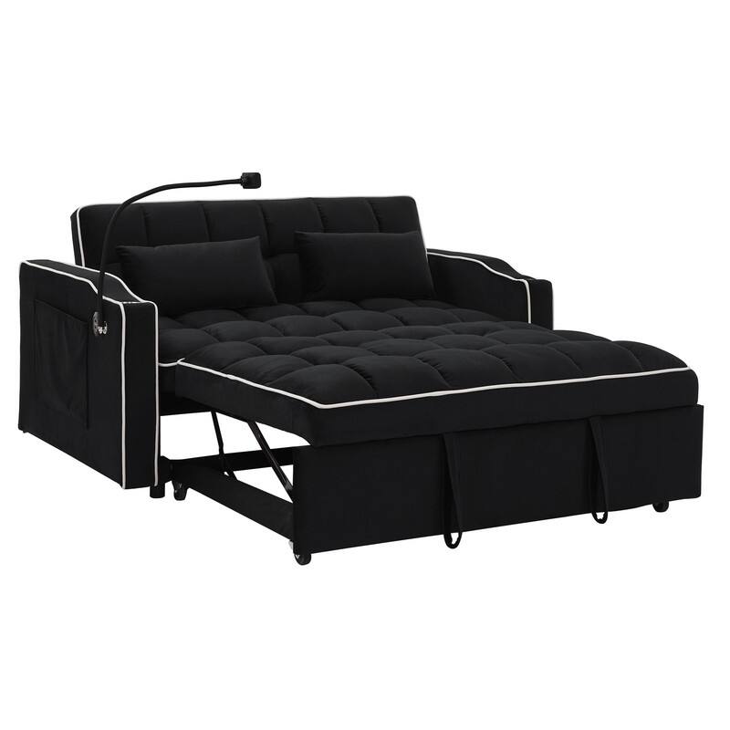 Versatile Foldable Sofa Bed, Modern Loveseat Pull-out Sleeper With Adjustable Back, USB Port and Swivel Phone Stand