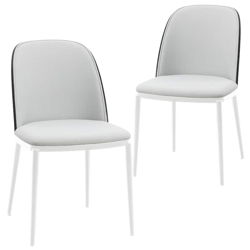 LeisureMod Tule Dining Chair with Upholstered Seat and White Steel Frame, Set of 2 - Black/Platinum Blue