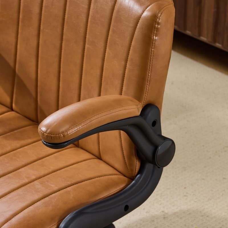 Oil-Waxed Leather Swivel Chair With Flip-Up Armrests