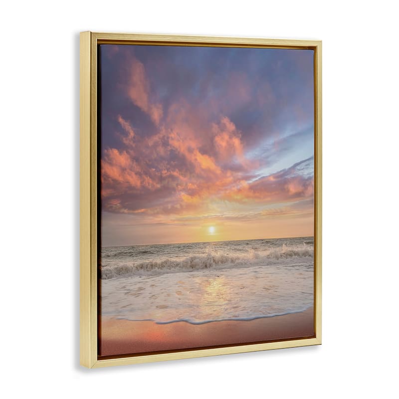 Stupell Sunlit Clouds over Beach Framed Floater Canvas Wall Art Design By Mike Calascibetta