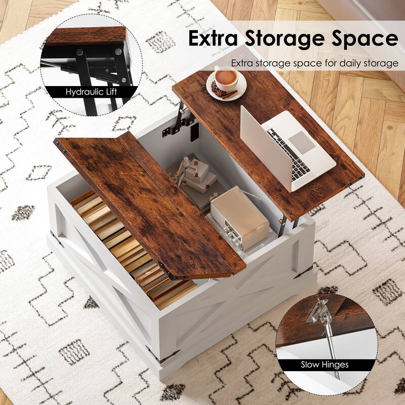 Lift-Top Coffee Table with Storage & Charging Station,Multi-functional Lifting Dining Table Coffee Table