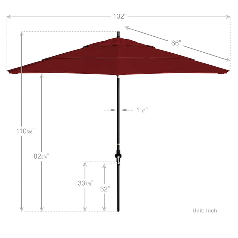 California Umbrella 11' Sun Master Patio Umbrella Black Aluminum Pole Fiberglass Ribs Crank Lift Tilt Pacifica Pacific Blue