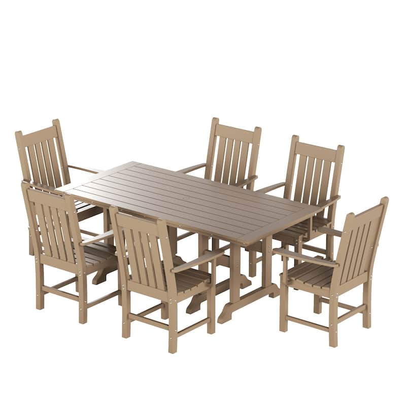 Laguna Hdpe All Weather Outdoor Patio Dining Set with Rectangle Table, Arm Chairs (7-Piece Set)