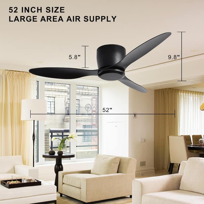 Sofucor 40/42/52 Inch Flush Mount Low Profile Ceiling Fans with Lights and Remote,3 ABS Blades,for Bedroom Patio