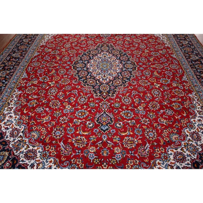 Red Medallion Kashan Turkish Rug Traditional Machine-Made Carpet - 9'7" x 12'5"