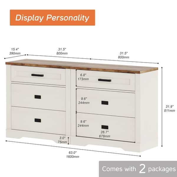 dimension image slide 10 of 12, WAMPAT Mid Century Modern Dresser, 31.9" Tall Storage Cabinet with Drawers