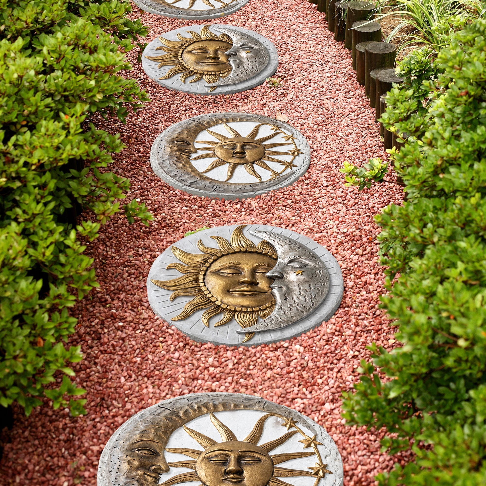 鉢・プランター stone plate gypsy plants Glitzhome 4-Piece Sun & Moon Cement Stepping Stones Garden Decor
