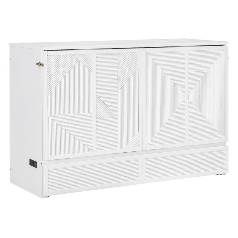 Full/Queen Size Murphy Bed Wall Bed with a Large Storage Drawer, Foldable Murphy Cabinet Bed with USB Ports and Outlets