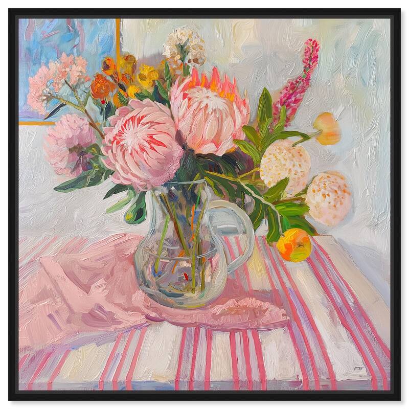 Pink Protea Pitcher Canvas by Art Remedy - 40" x 40" - Black