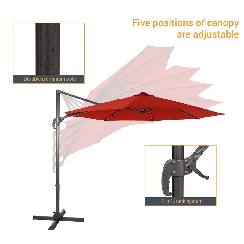 LIVOOSUN 11FT Cantilever Patio Umbrella 240g Solution-Dyed Fabric