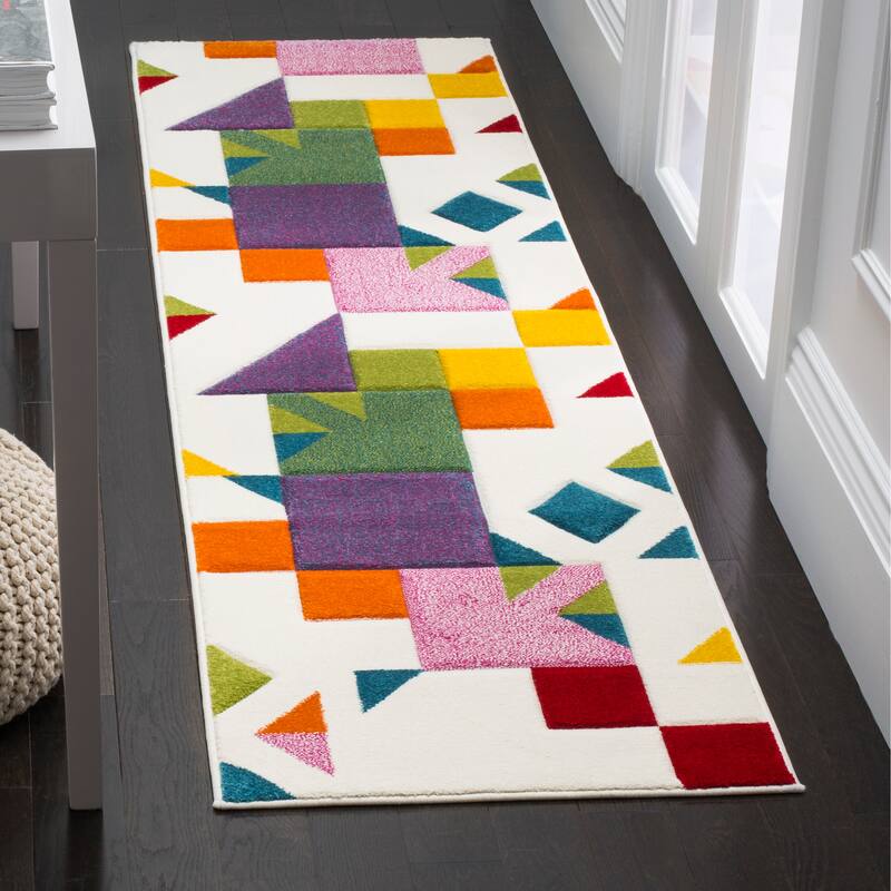 SAFAVIEH Hollywood Ilva Mid-Century Modern Abstract Rug - 2'3" x 10' Runner - Ivory/Rose