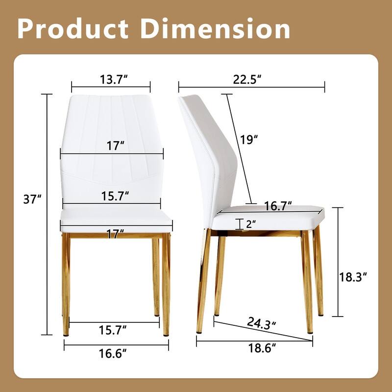 Set of 4 Modern Dining Chairs, 37" High - Ergonomic PU Backrest, Gold Metal Legs
