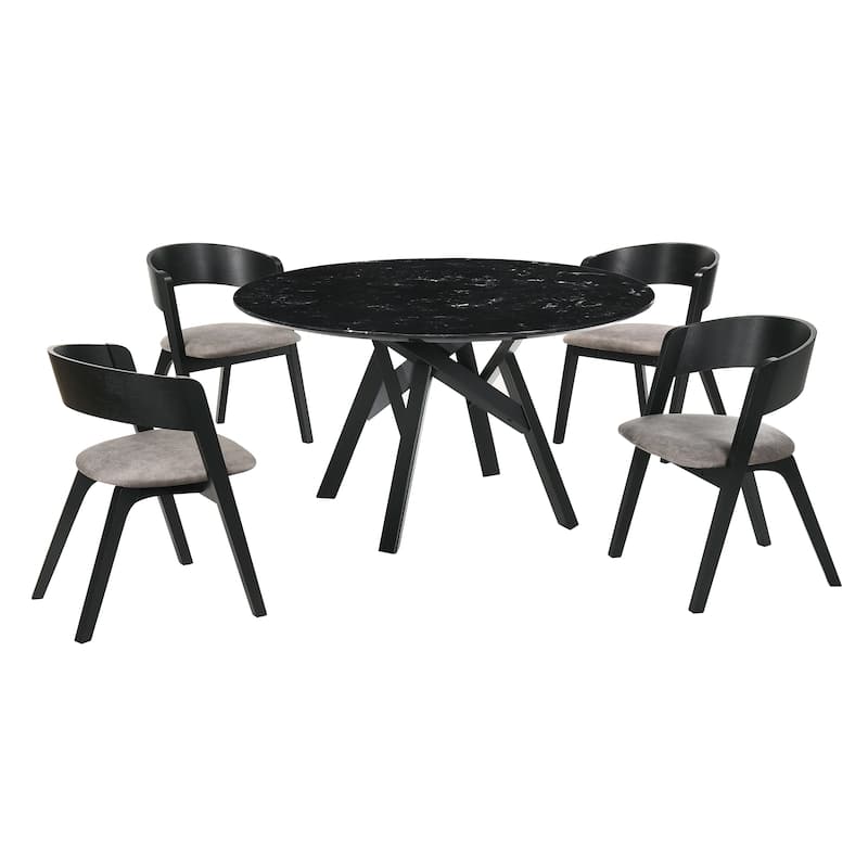 Venus Jackie Wood and Marble Round 5 Piece Dining Set