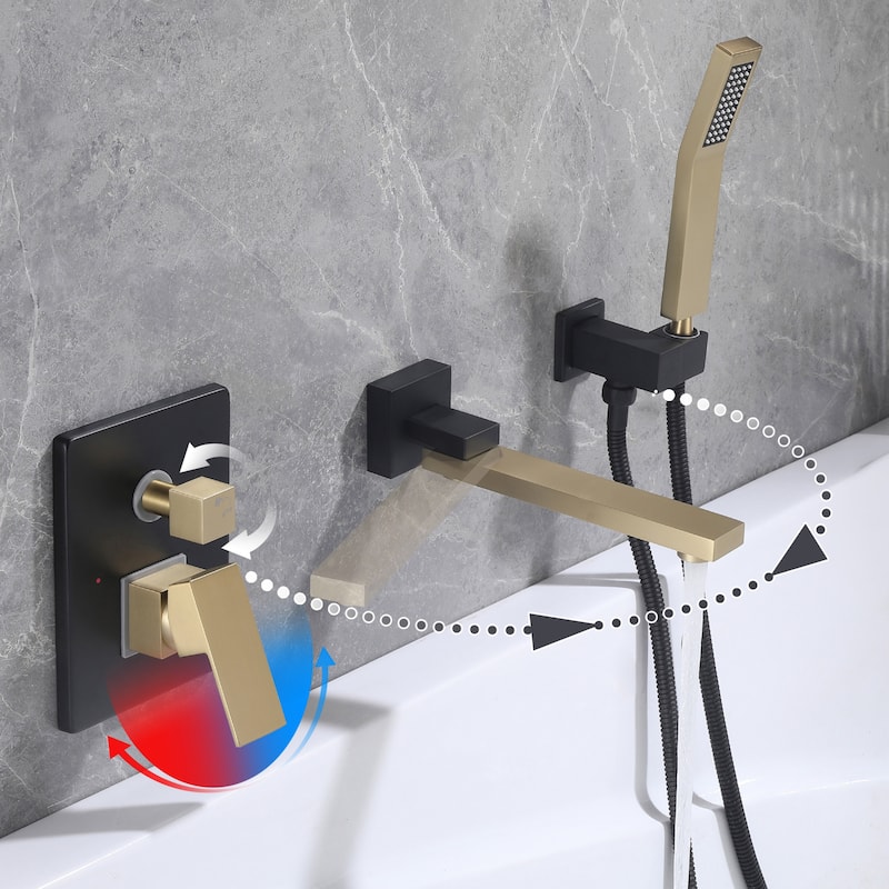Modland Wall-Mounted Bathtub Filler Set with Hand Shower, 1.8 GPM Solid Brass Faucet, 59" Hose, CEC Certified, 4 Finishes