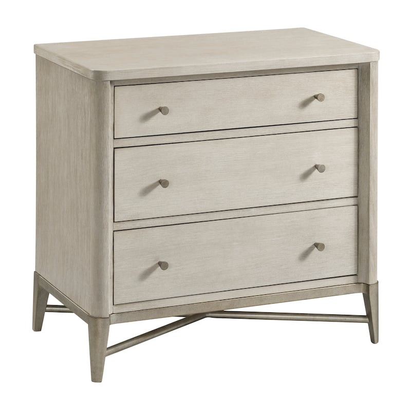 Roundhill Furniture Mantalia Solid Wood 3-Drawer Nightstand with Metal Frame, Champagne