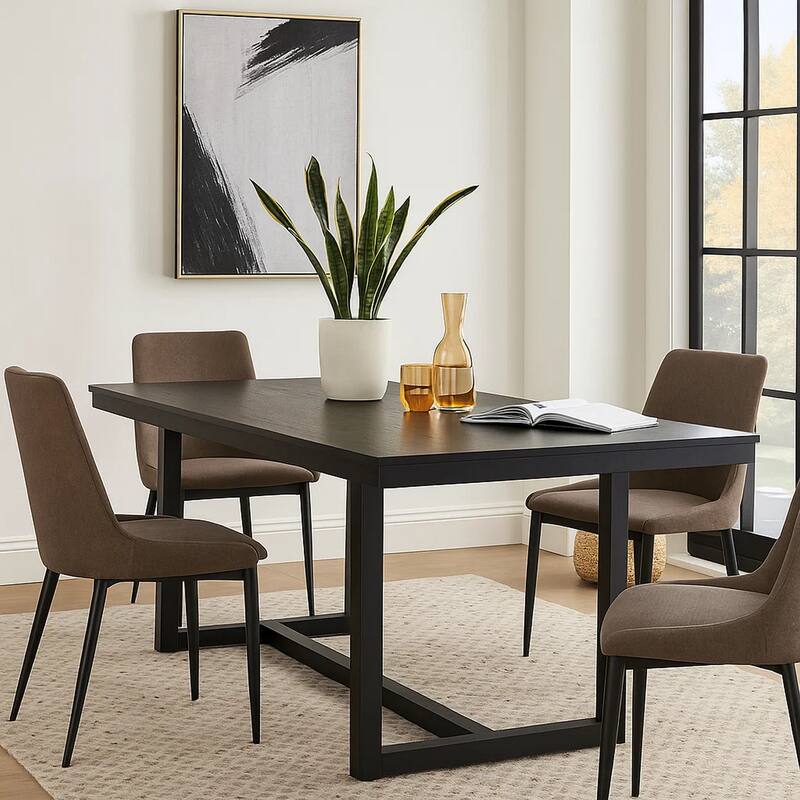 Jory Dining Table, 71 Inch Rectangular Top, Trestle Legs, Modern Black