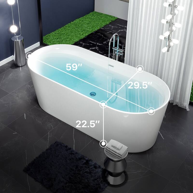 Eviva Rejoice 60" Glossy White Acrylic Freestanding Bathtub
