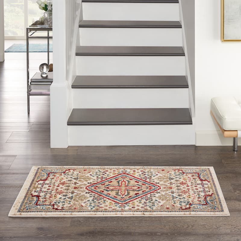 Nourison Revel Traditional Floral Medallion Area Rug - 2' x 4' Runner - Ivory - Rectangle