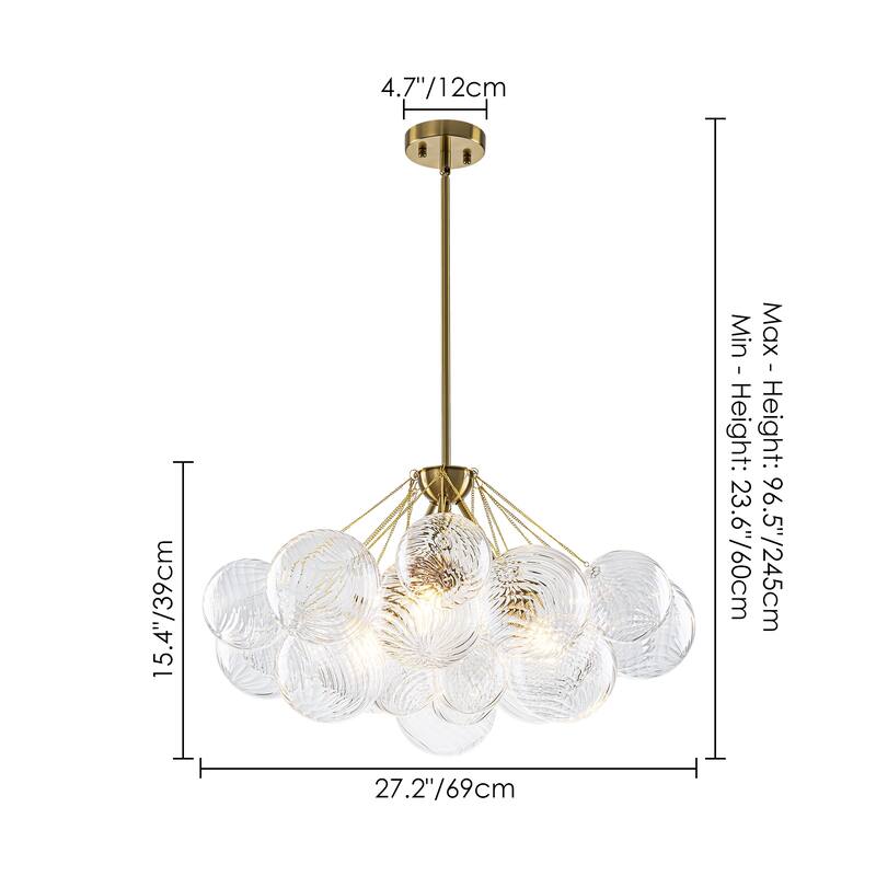 3-Light Contemporary Textured Brass & Bubble Glass Chandelier for Dining Room - 3 Light