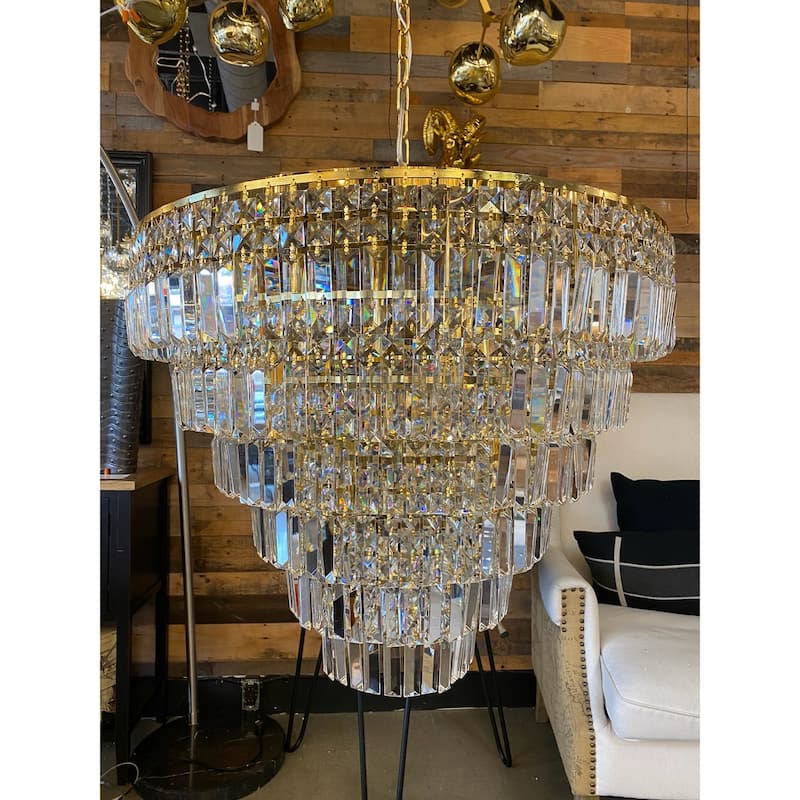Round Chandelier 28" Wide Clear Crystal Flush mount