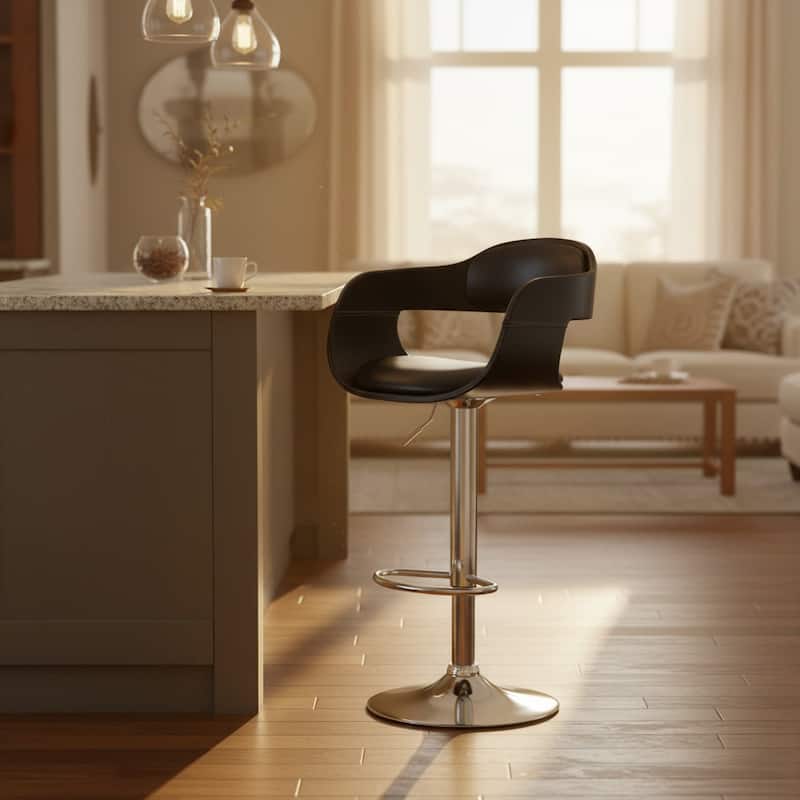 Mid Century Modern Brown Swivel Adjustable Wood/ Metal Barstool - Black