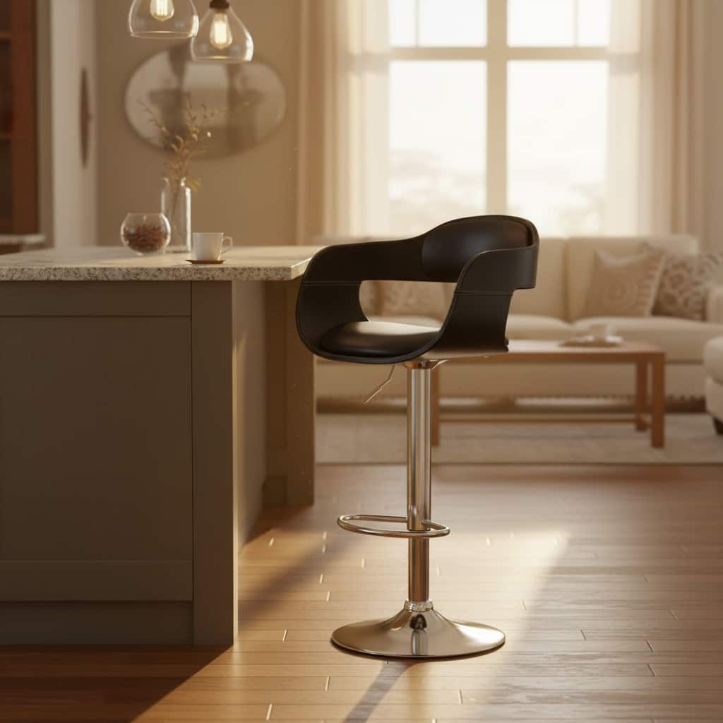Mid Century Modern Brown Swivel Adjustable Wood/ Metal Barstool