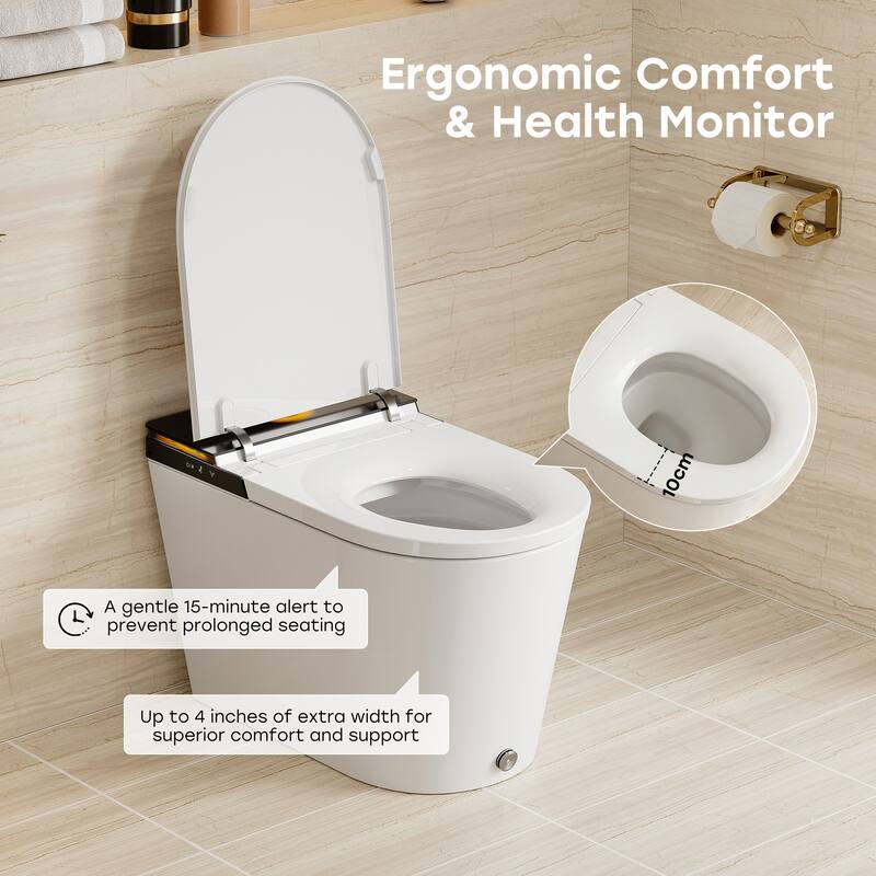HOROW 1.0/1.28 GPF Elongated ADA Smart Bidet Toilet in White / Auto Open/Flush, Foam Shield, Blackout Flush, Pump Assisted - N/A
