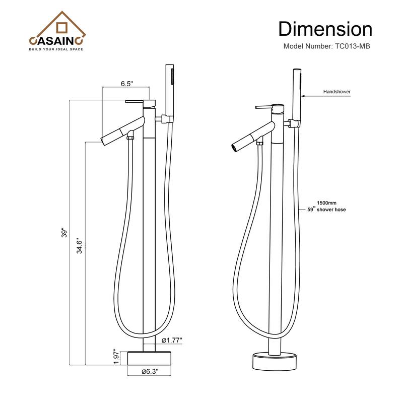 CASAINC Freestanding Single-Handle Bathtub Faucet with Hand Shower