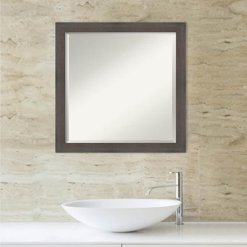 Beveled Wood Bathroom Wall Mirror - Hardwood Chocolate Narrow Frame - Hardwood Chocolate Narrow