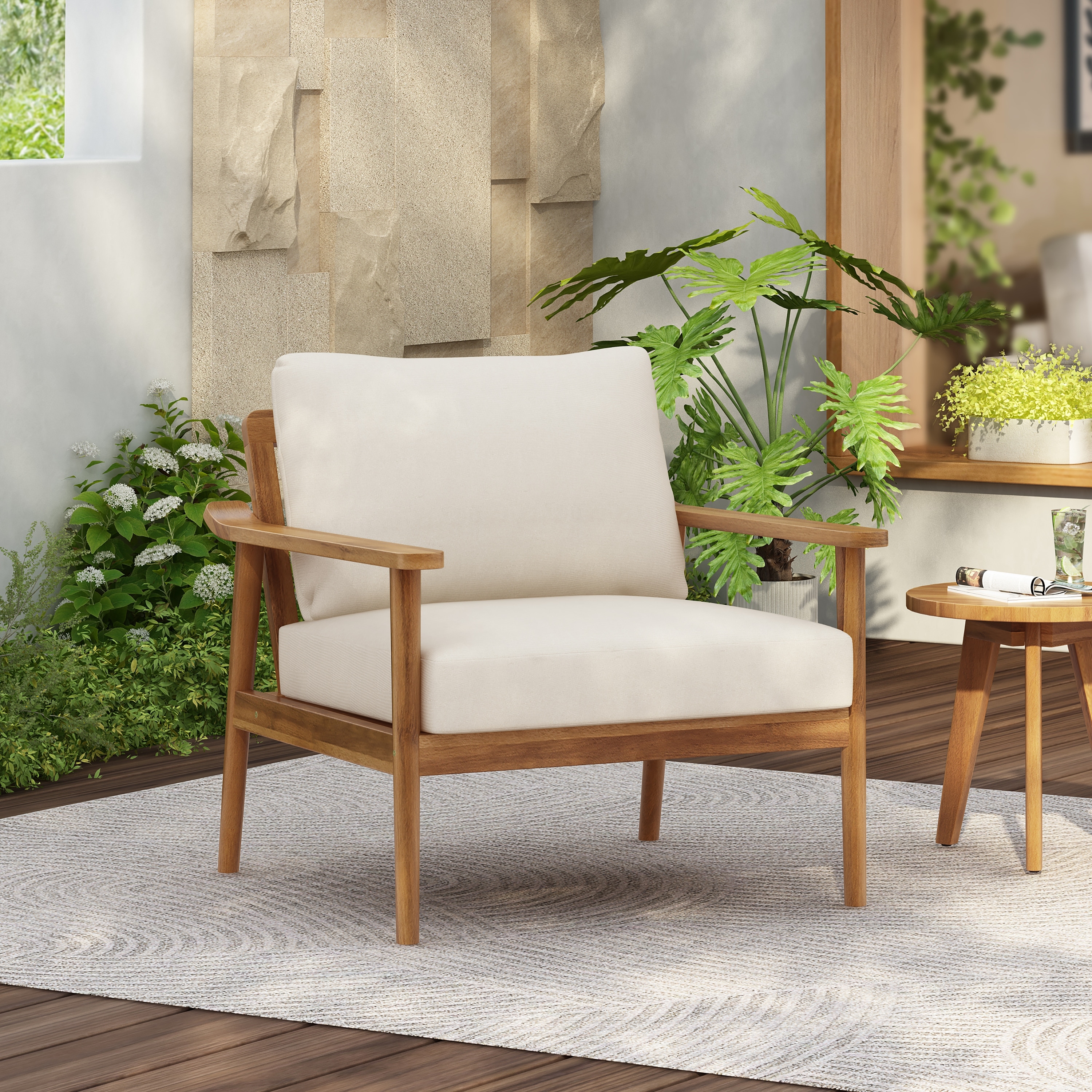 Christopher Knight Home - Wesley Mid-Century Modern Outdoor Lounge Chair Set with Cushions