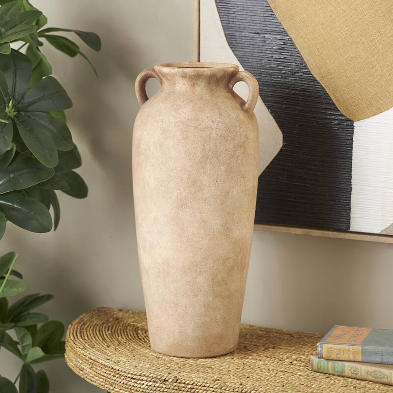 Ceramic Antique Style Textured Vase with Handles - Copper or White - Roche River Decor
